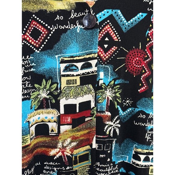 Chico’s Travelers size 1(M) black African inspired print single button cardigan - Picture 2 of 6